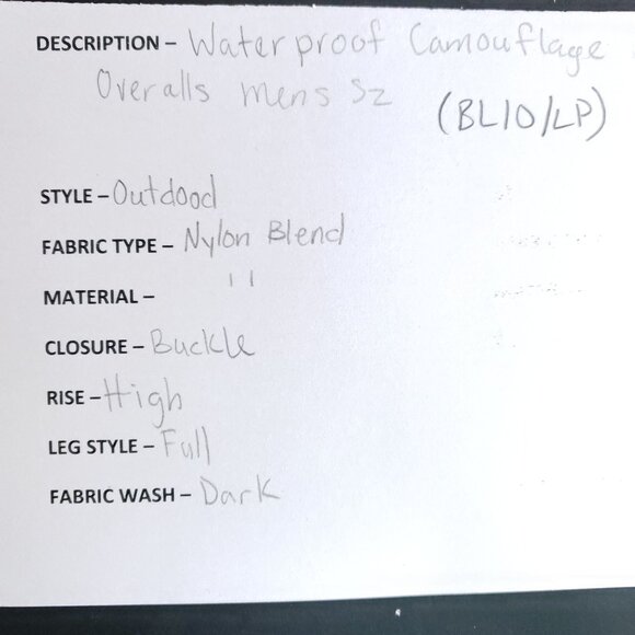 GE H. Winnen GMBH & Co. Waterproof Camouflage Overalls Men's Size 46 - Picture 9 of 9